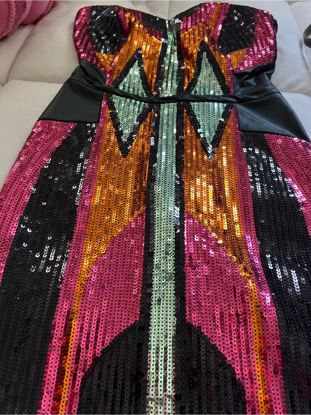 2B Bebe Sequin Mini Dress Strapless Colorblock Bodycon Y2K Glam M - Picture 5 of 8